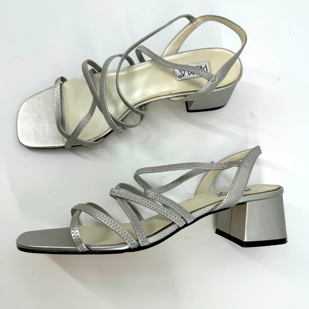 Vintage Prima silver prom wedding formal straps block heels size 10